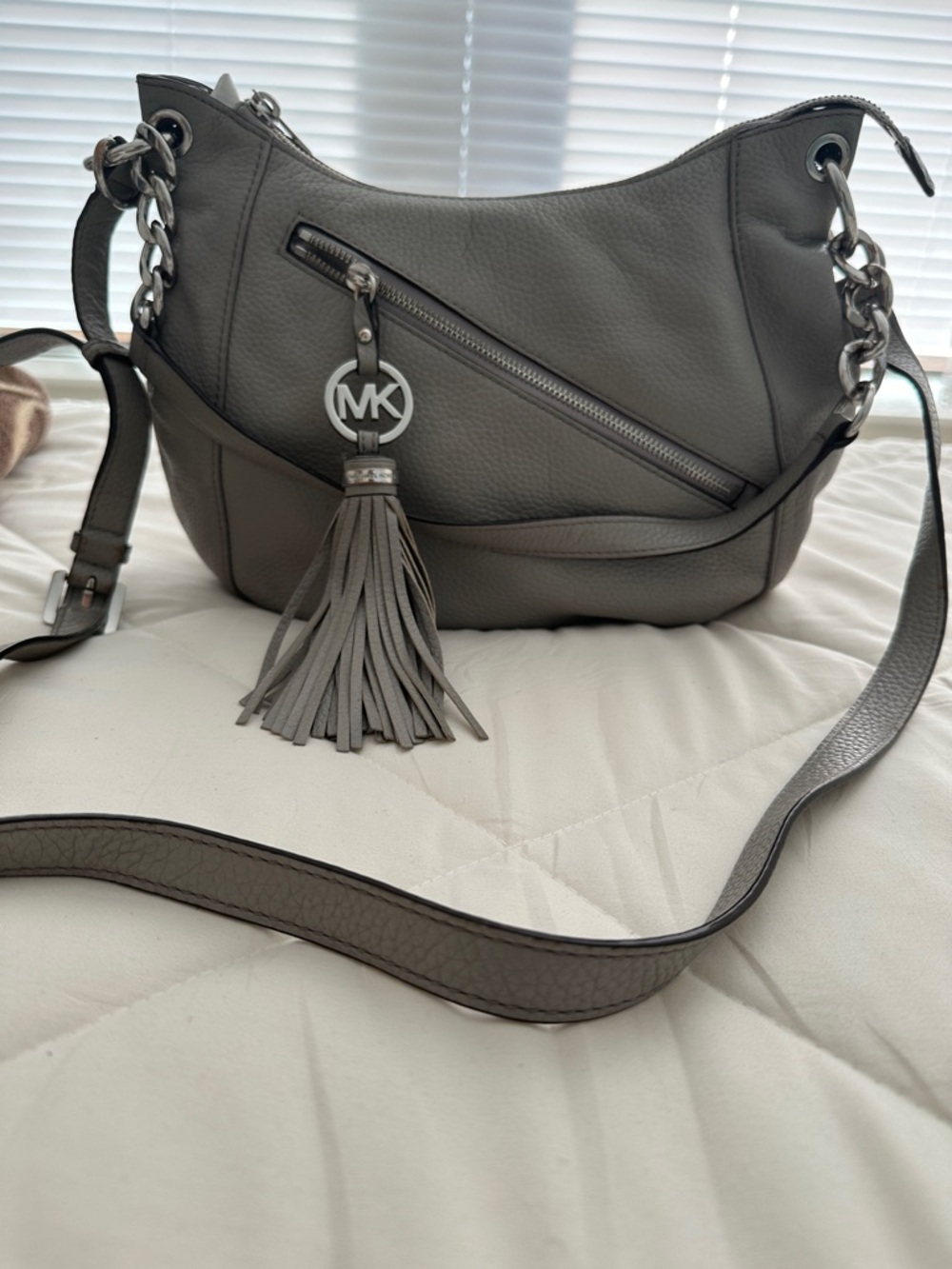 Michael Kors Gray Leather Shoulder Bag with Tassel